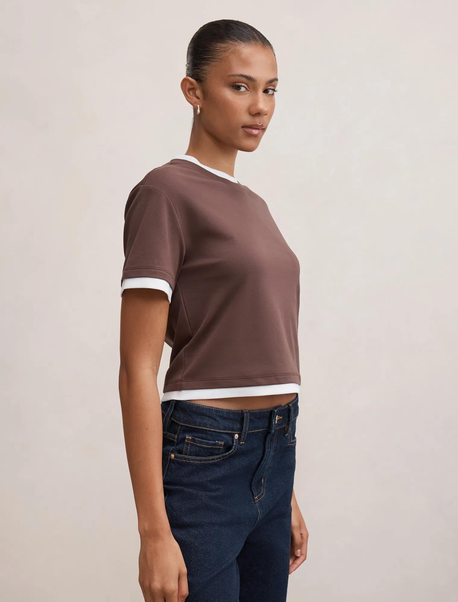 Charlie Contrast Layered Tee Chocolate Bark