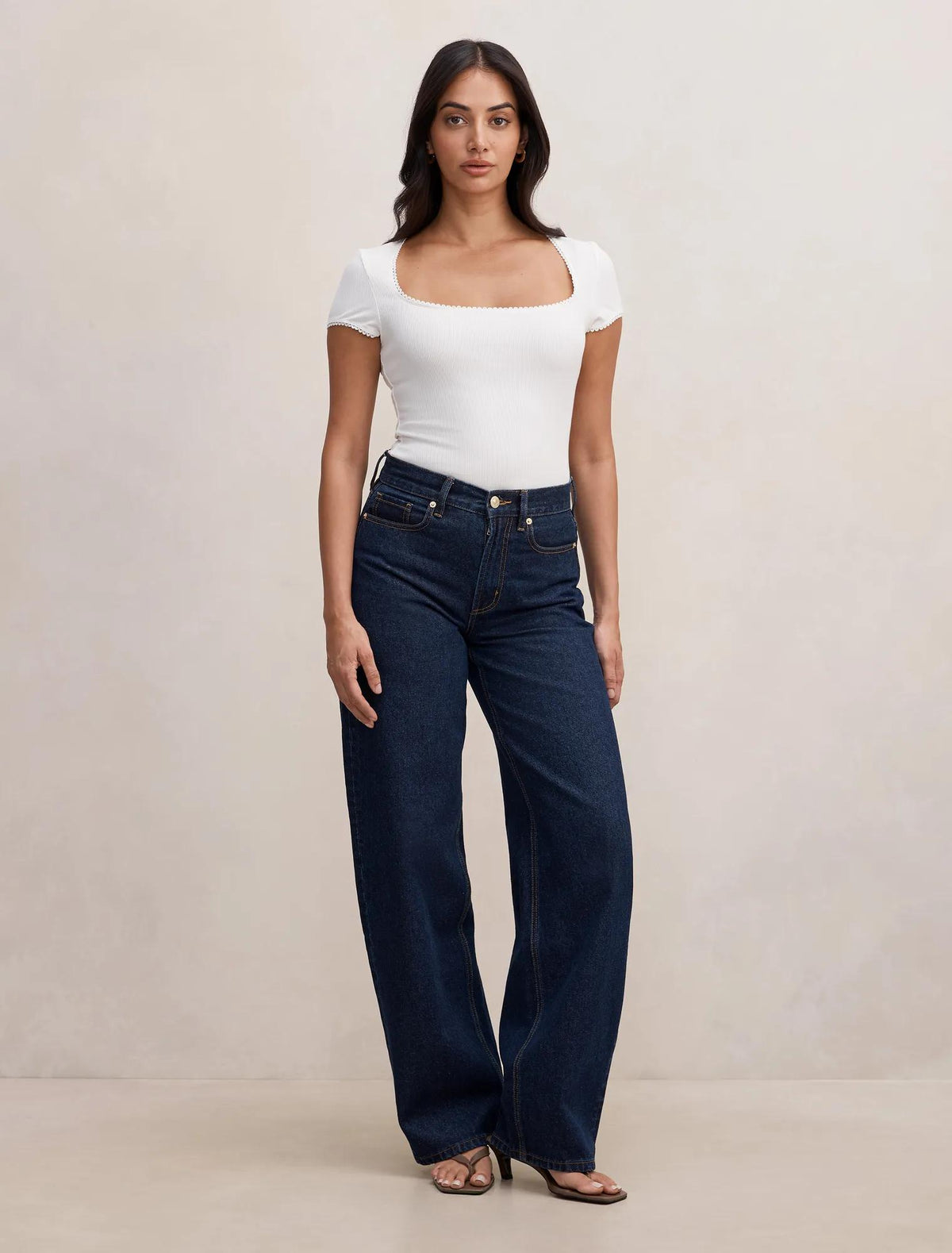 Esther Scoop Neck Trim Tee Porcelain