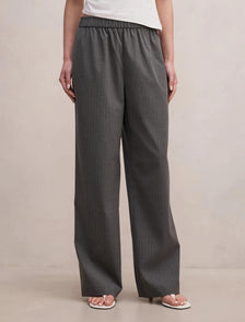 Ella Elastic Wide Leg Pants Grey Pinstripe