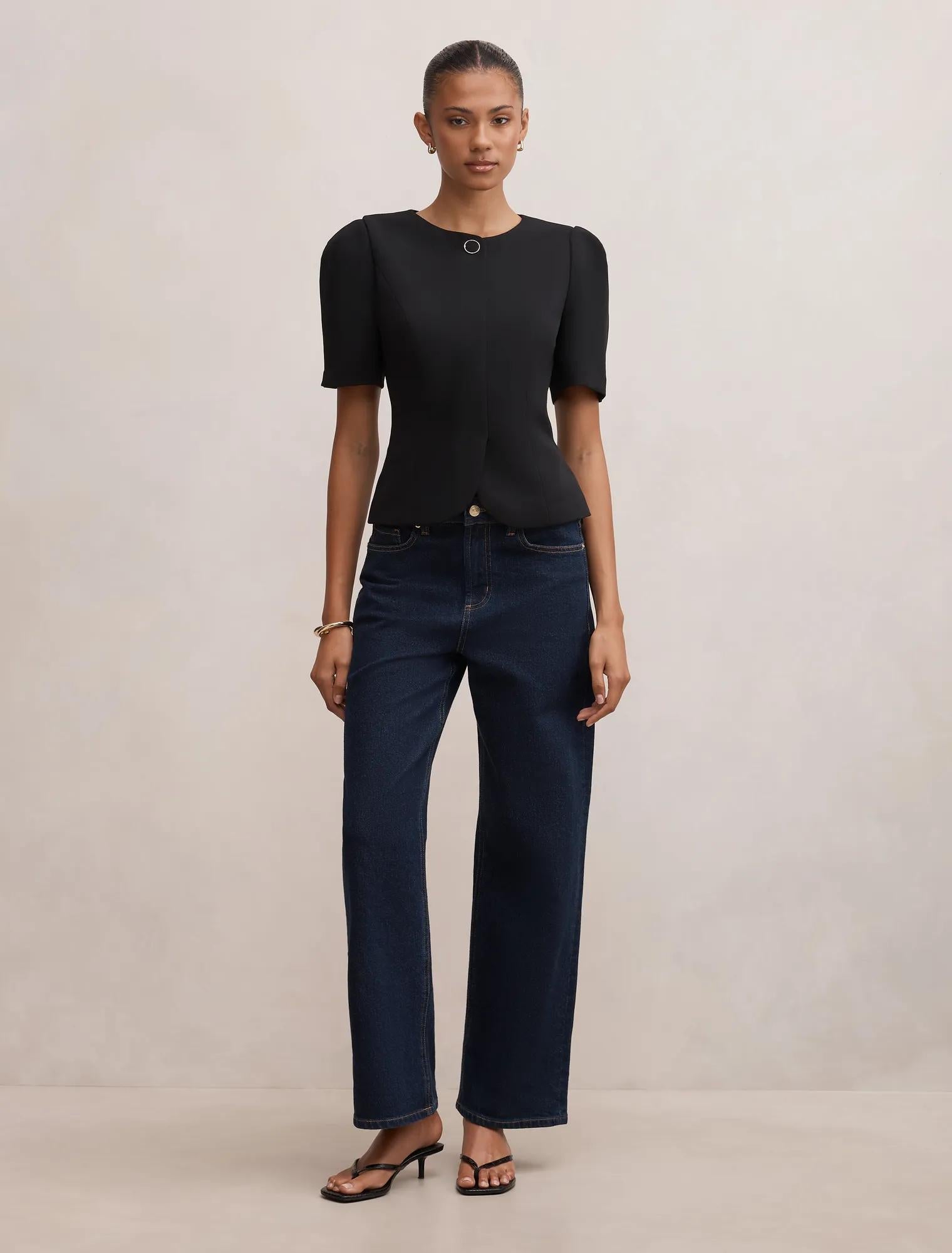 Josie One Button Tailored Blouse Black