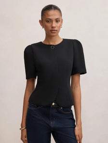 Josie One Button Tailored Blouse Black