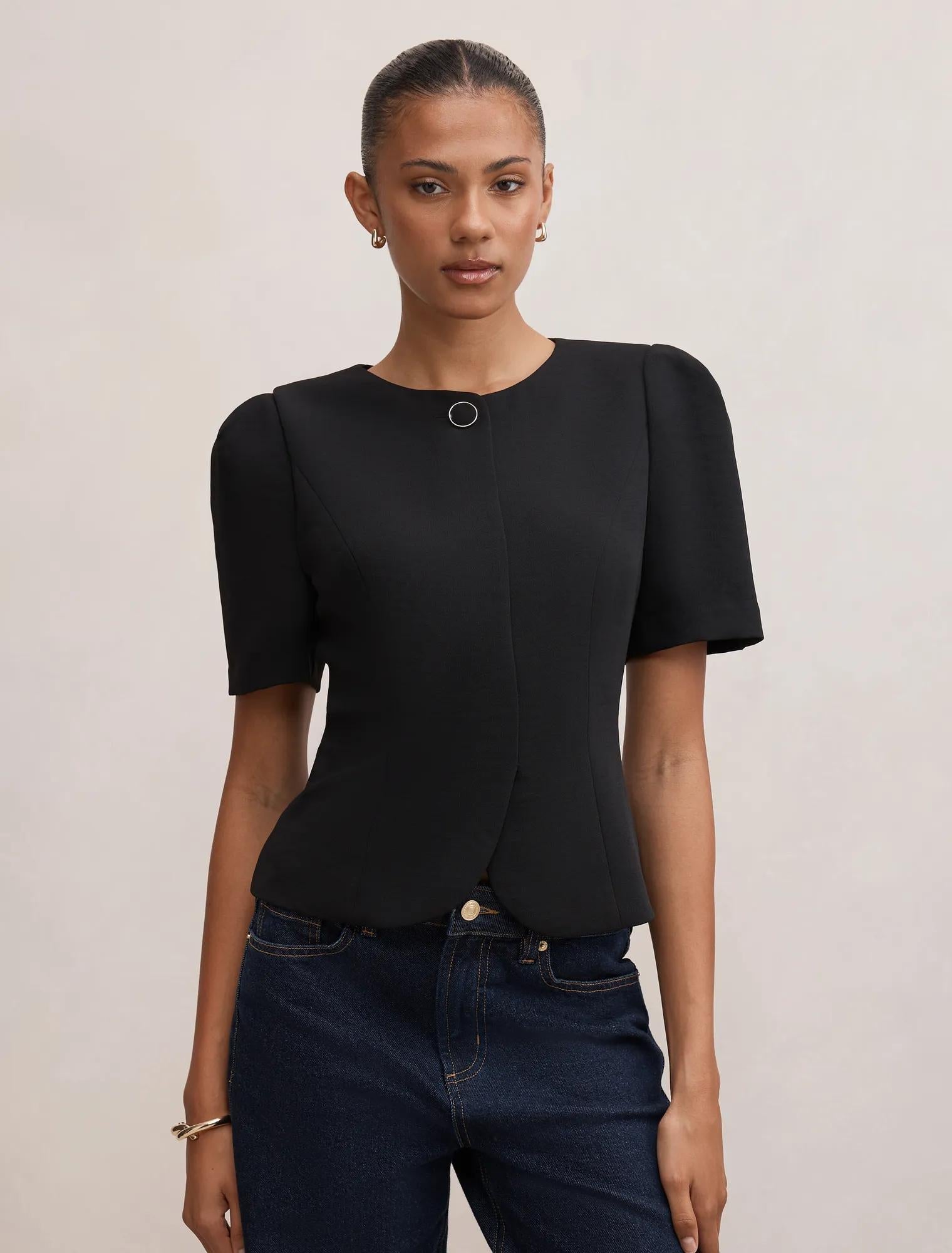 Josie One Button Tailored Blouse Black