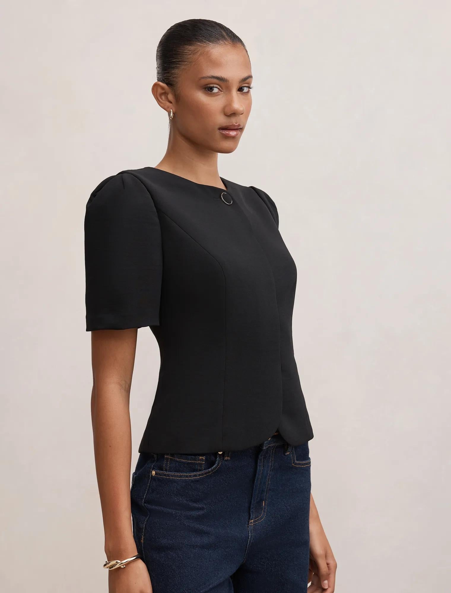 Josie One Button Tailored Blouse Black