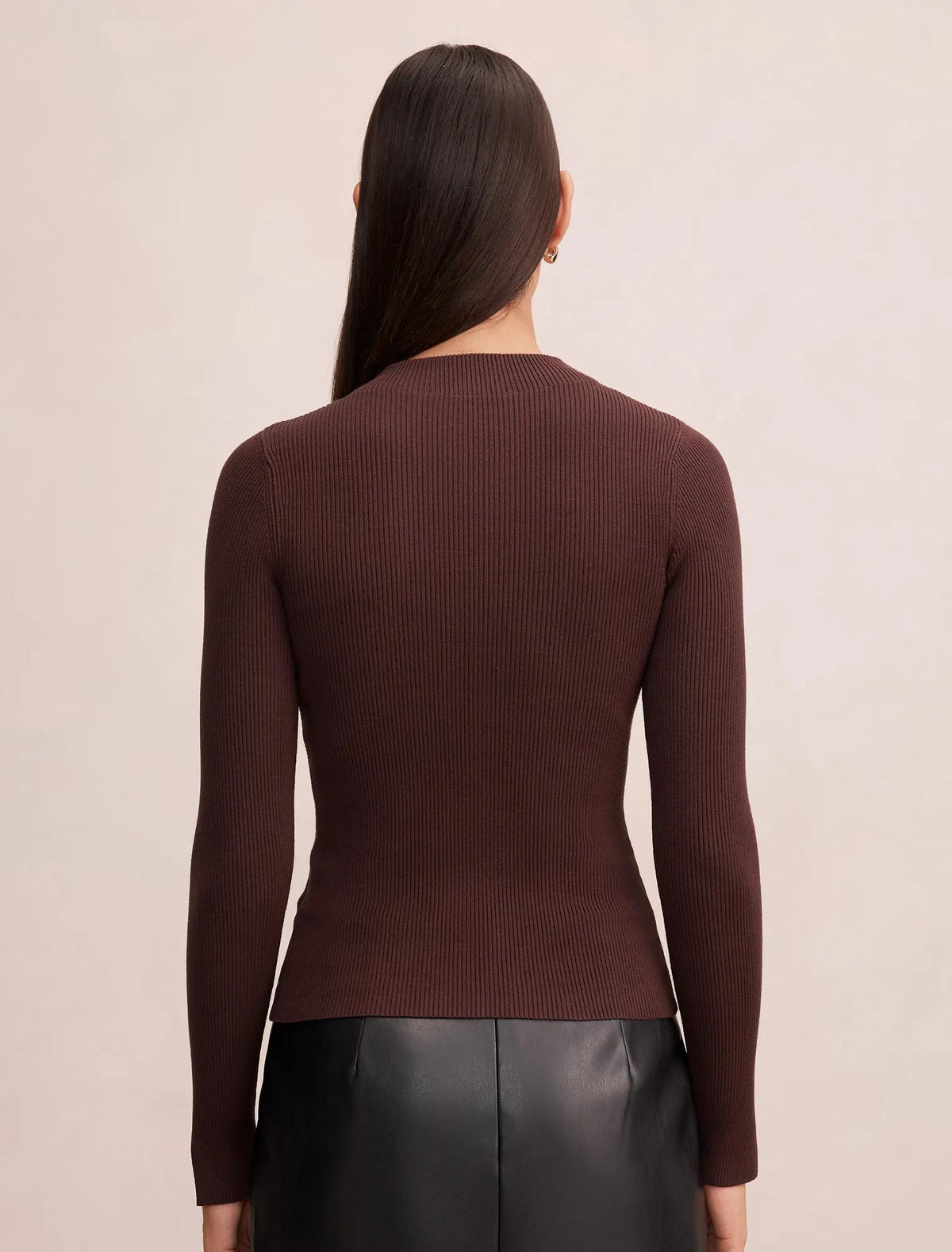 Sienna High Neck Knit Top Chocolate