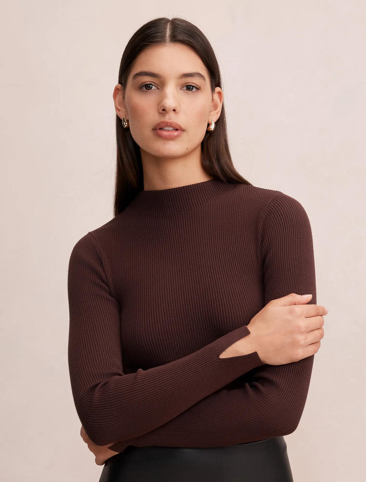 Sienna High Neck Knit Top Chocolate
