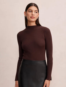 Sienna High Neck Knit Top Chocolate