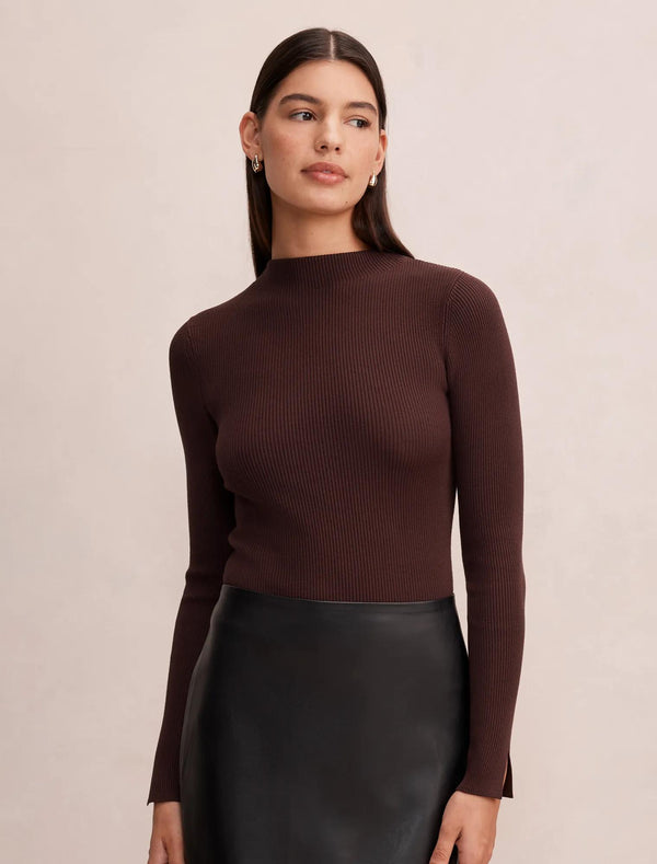 Sienna High Neck Knit Top Chocolate