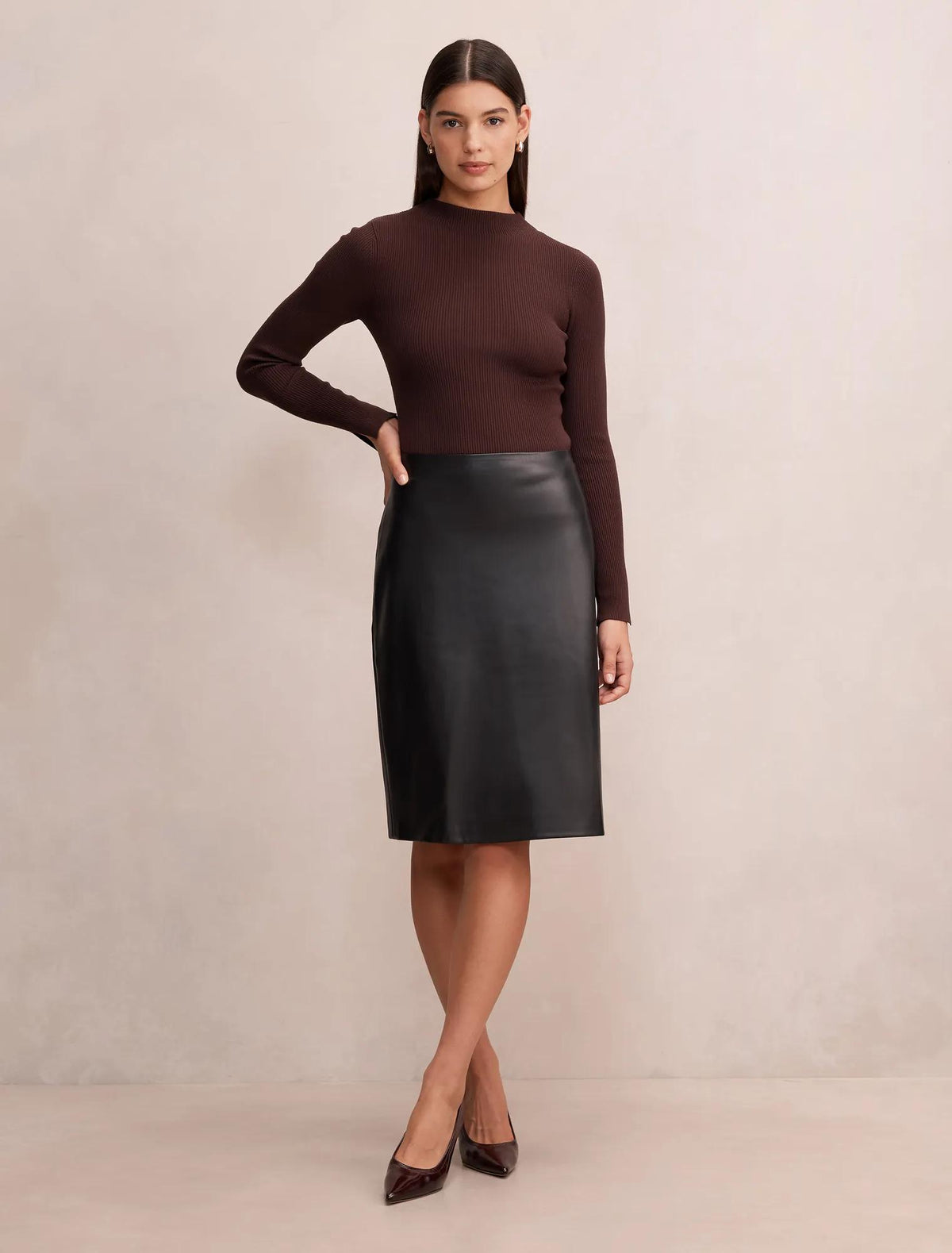 Sienna High Neck Knit Top Chocolate