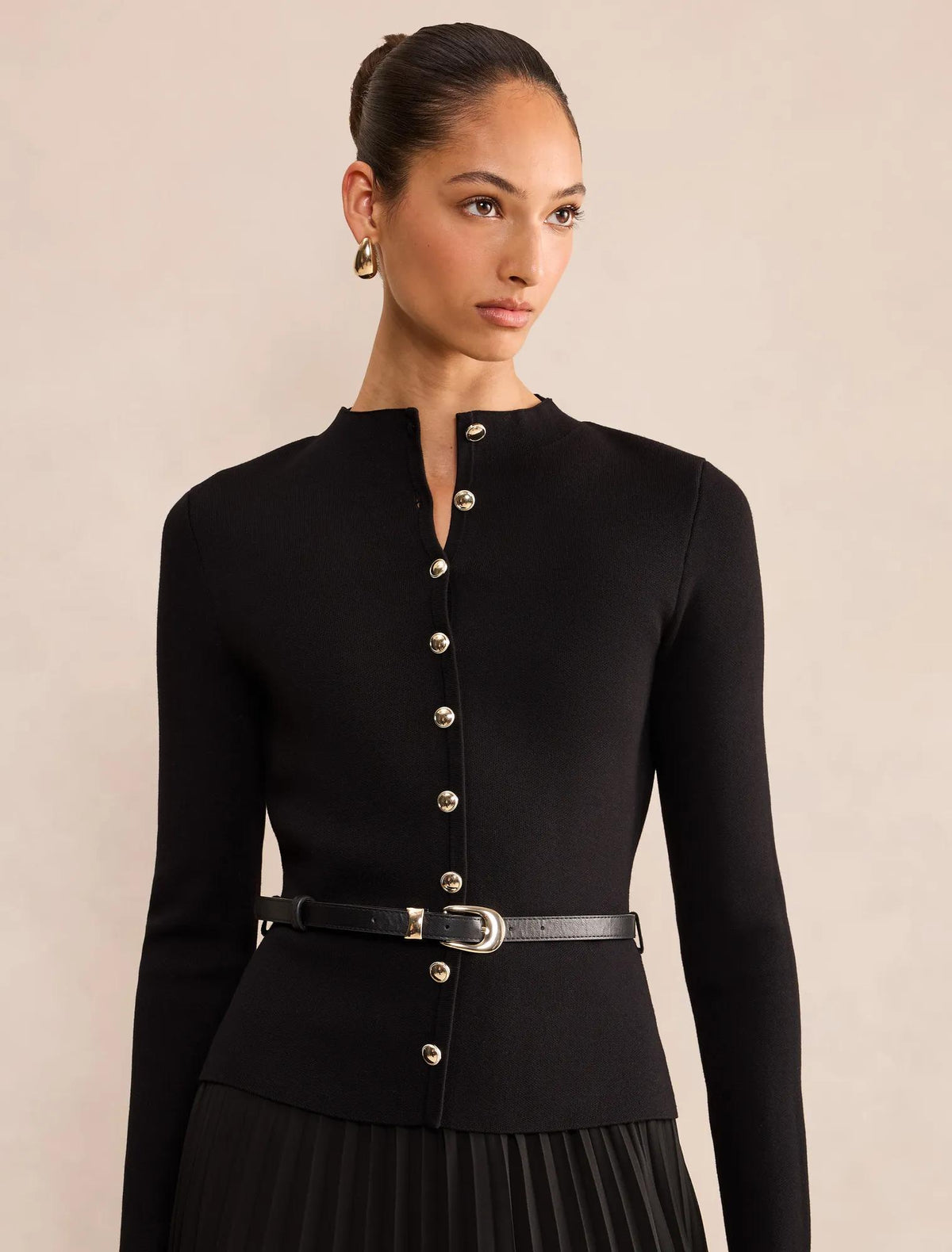 Milana Funnel Neck Midi Dress Black