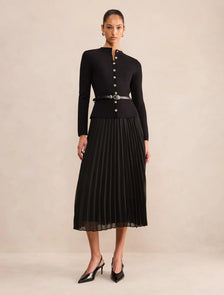 Milana Funnel Neck Midi Dress Black