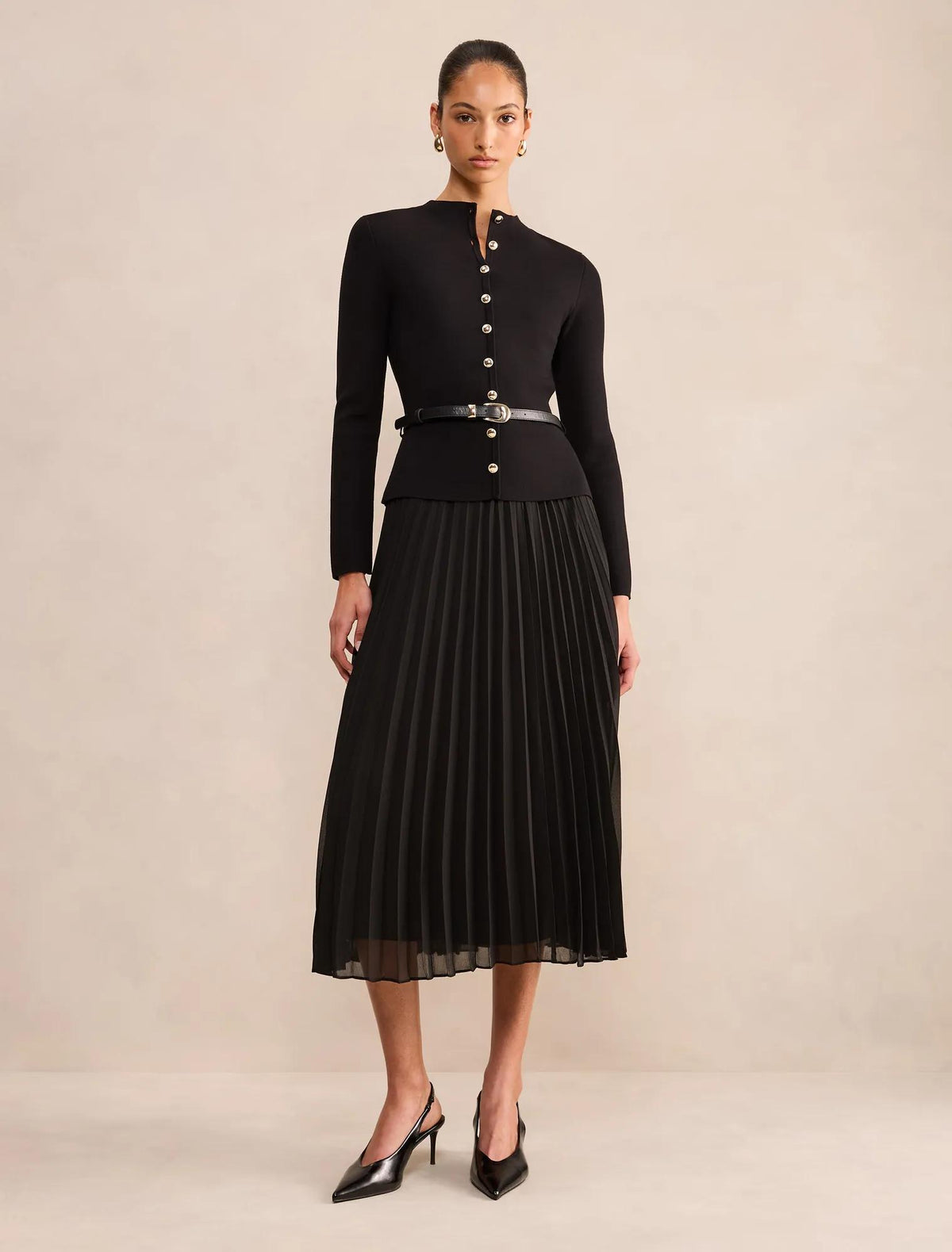 Milana Funnel Neck Midi Dress Black