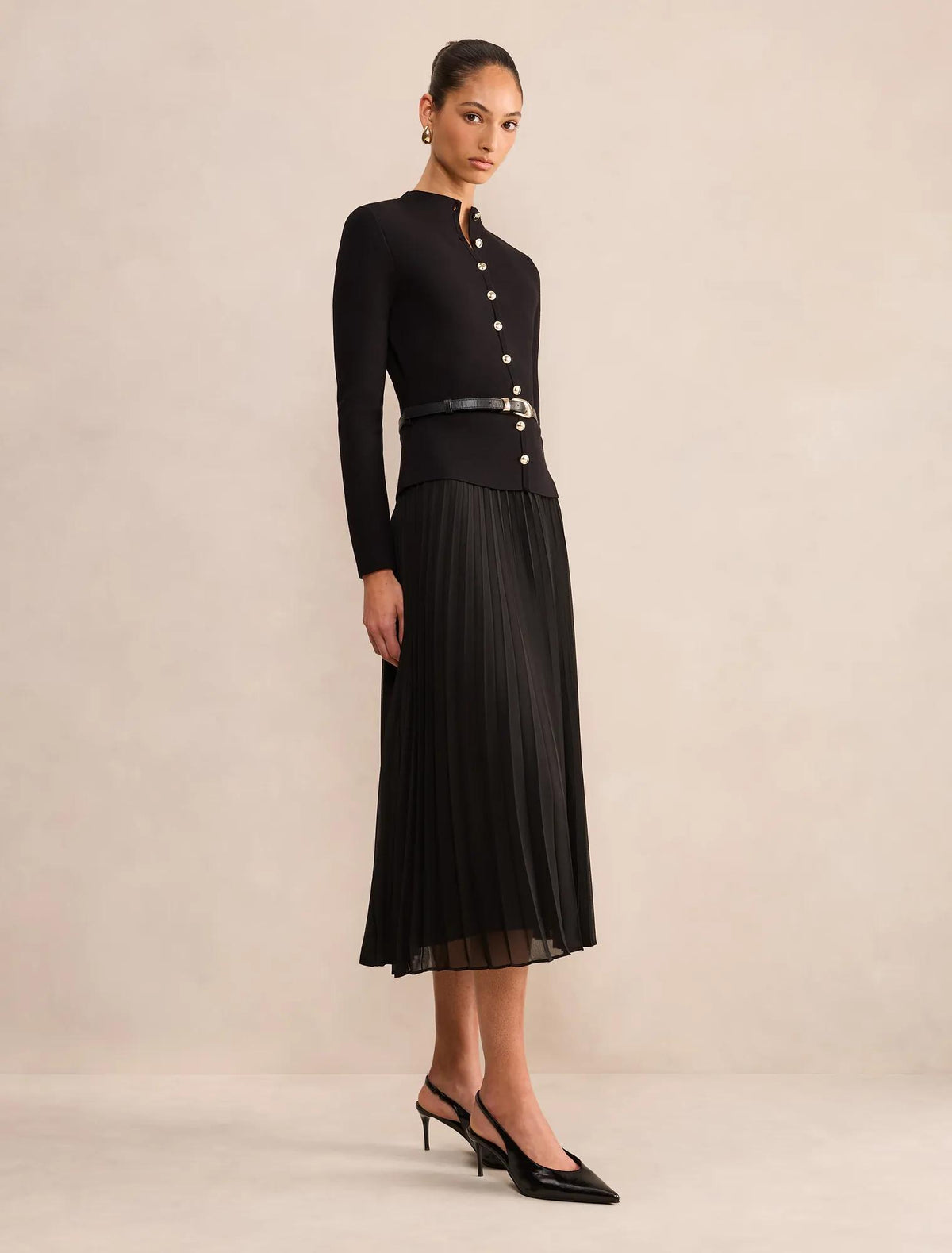 Milana Funnel Neck Midi Dress Black