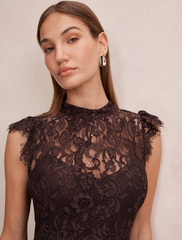 Arielle Lace Midi Dress Plum Brown