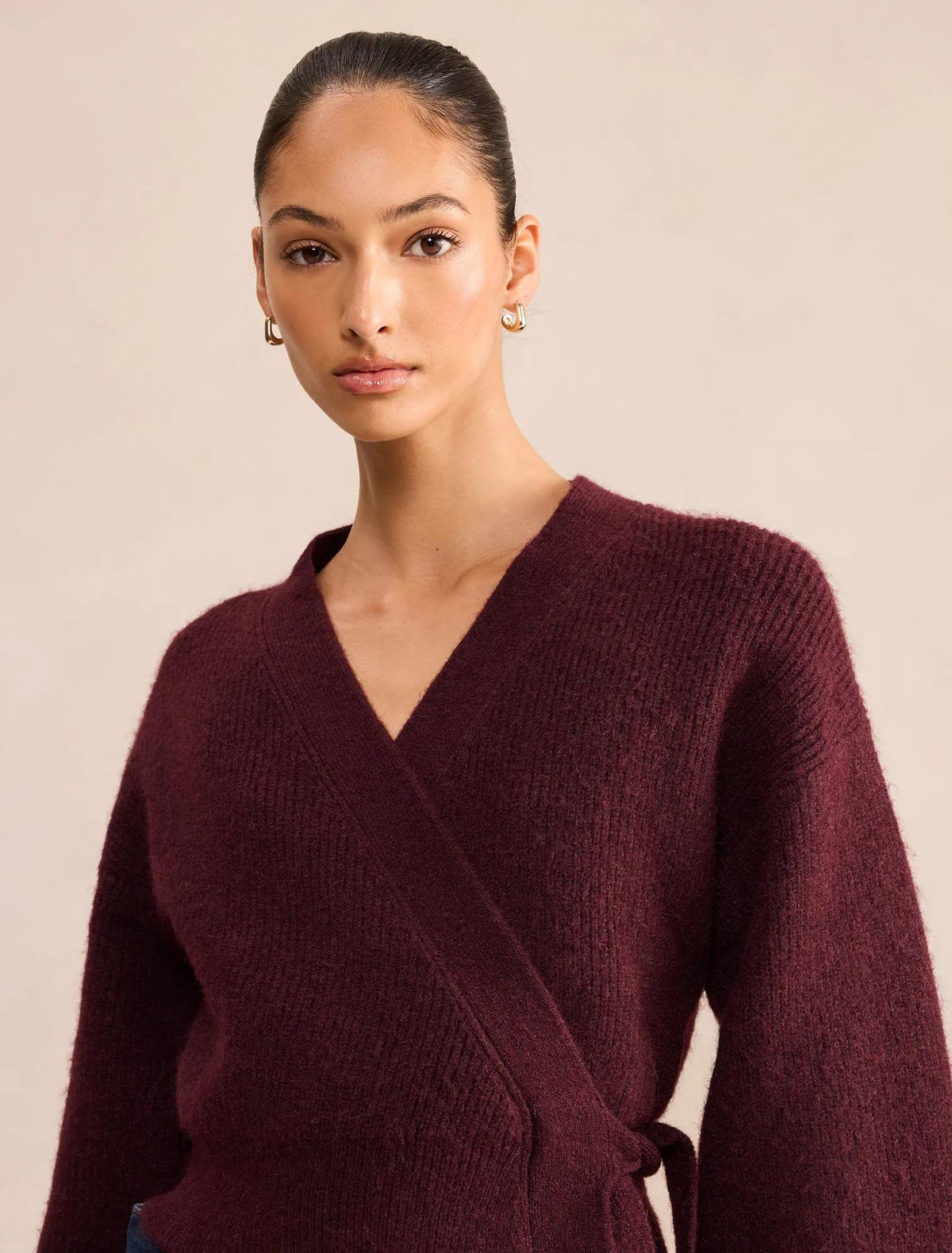 Hollie Wrap Knit Cardigan Burgundy Port