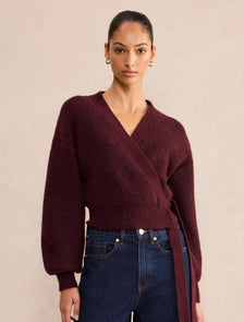 Hollie Wrap Knit Cardigan Burgundy Port