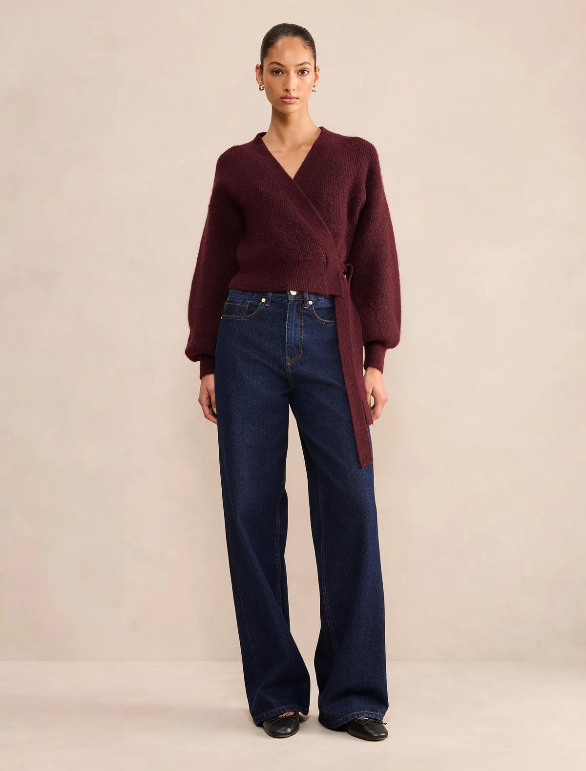 Hollie Wrap Knit Cardigan Burgundy Port