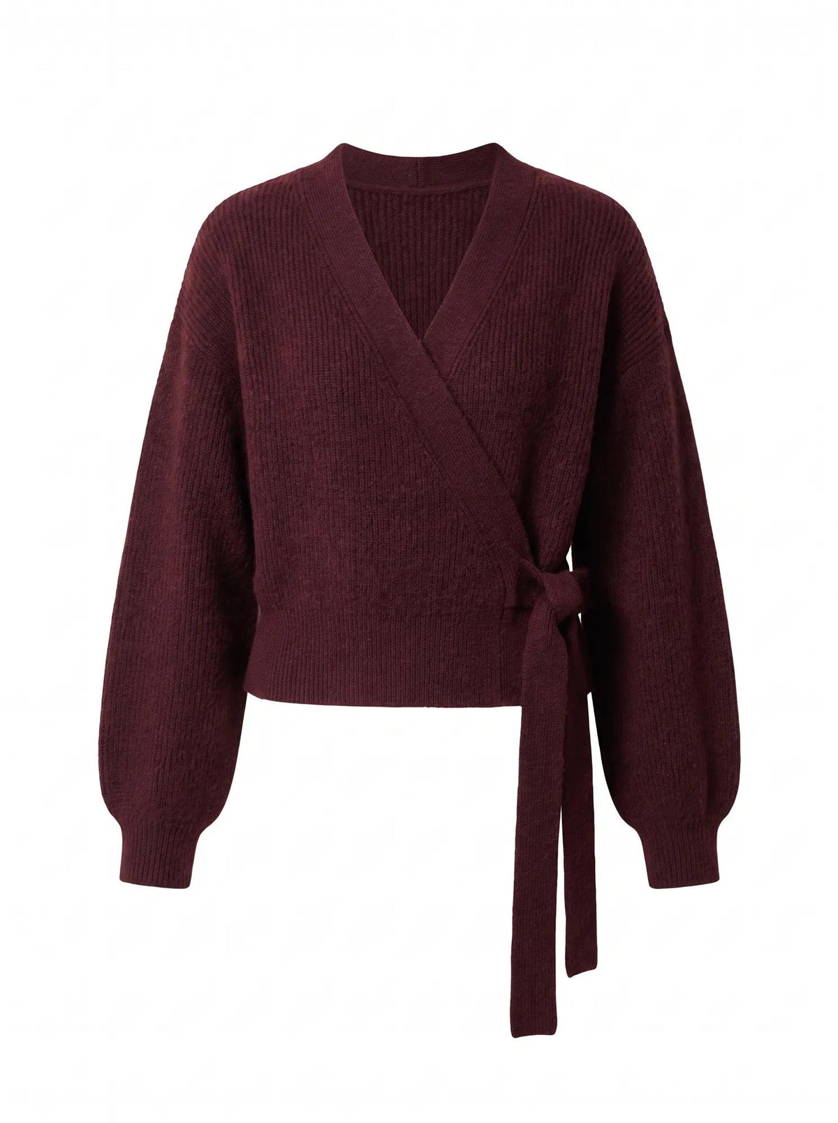 Hollie Wrap Knit Cardigan Burgundy Port_mannequin