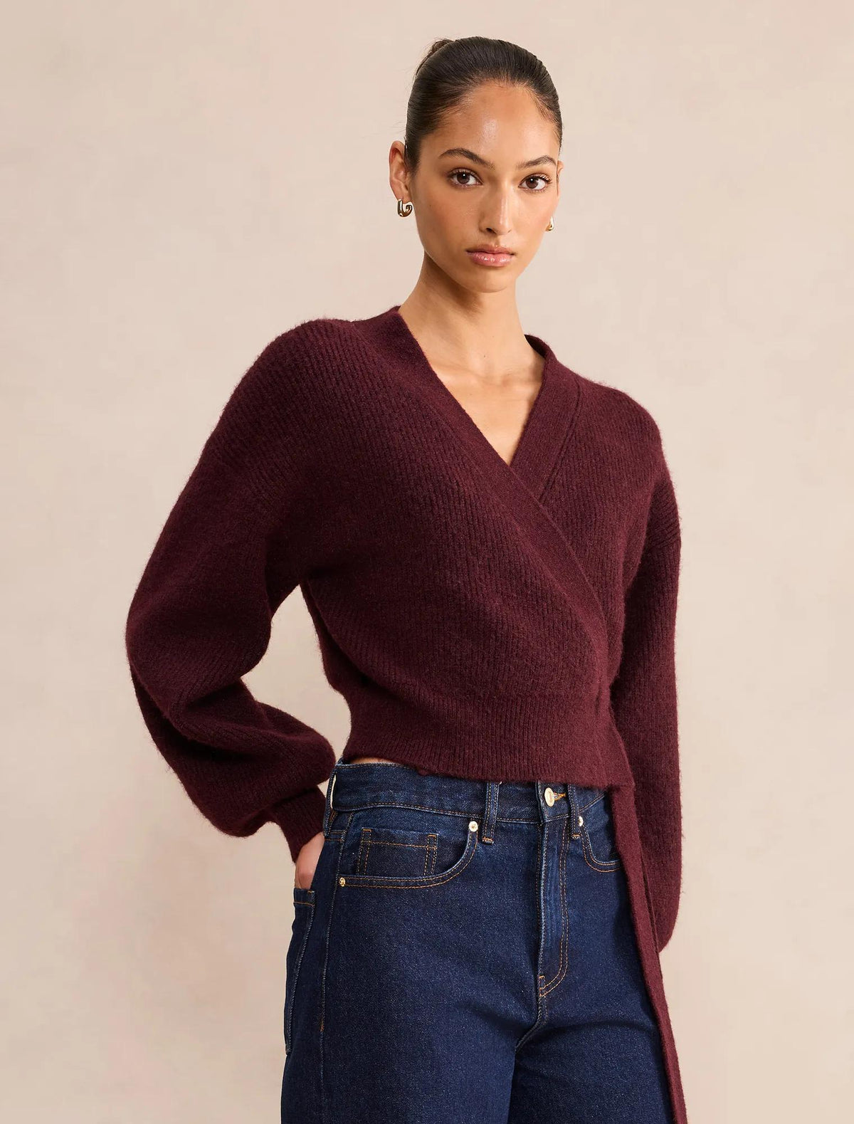 Hollie Wrap Knit Cardigan Burgundy Port