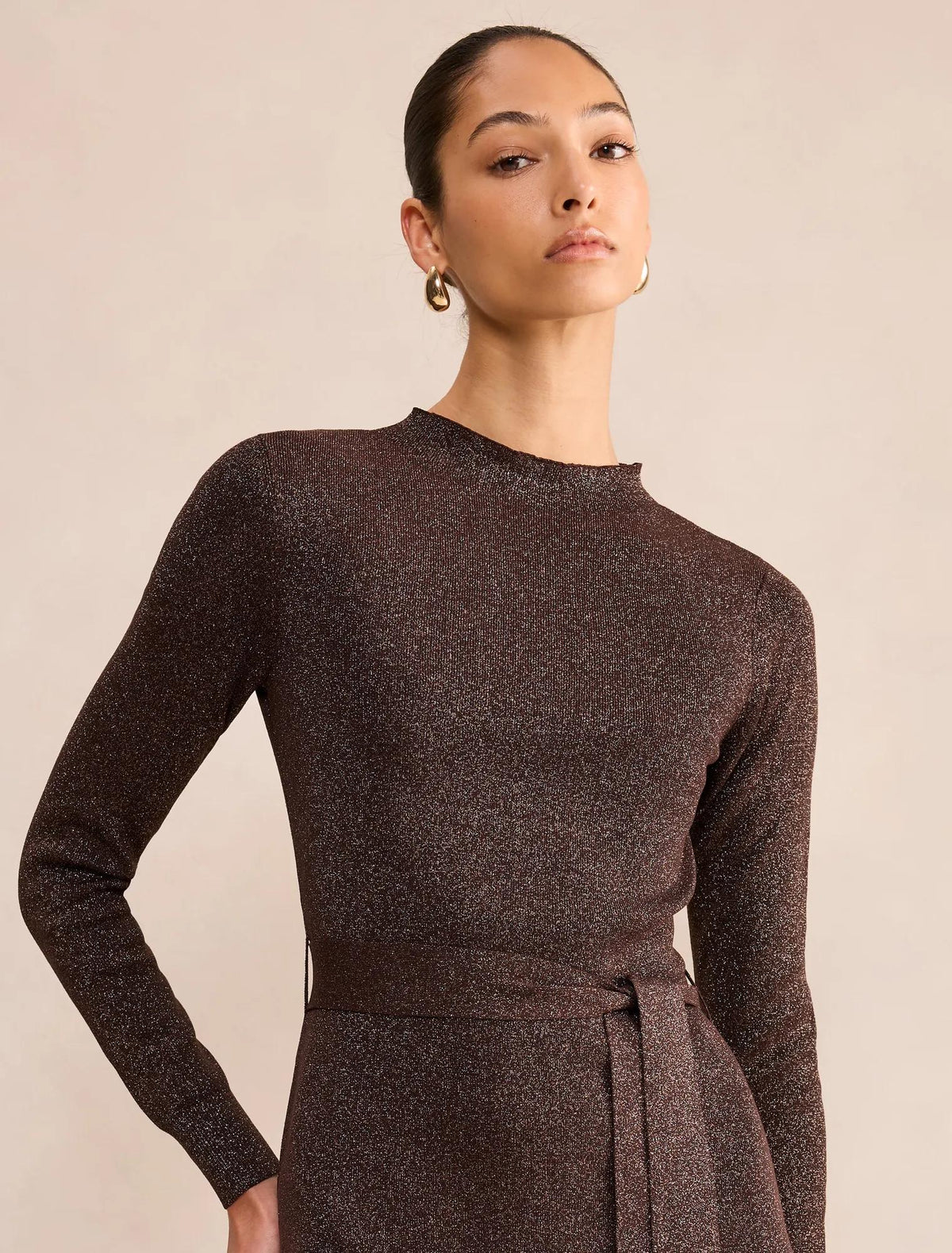Felicity Metallic Knit Midi Chocolate/ Gold Lurex