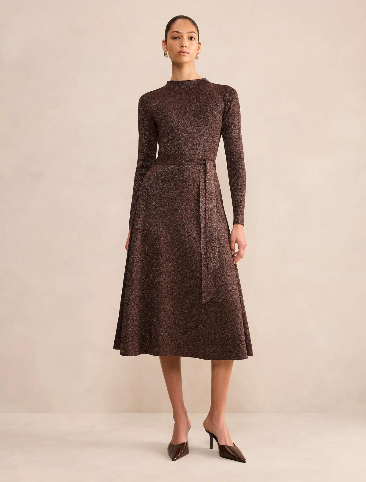 Felicity Metallic Knit Midi Chocolate/ Gold Lurex