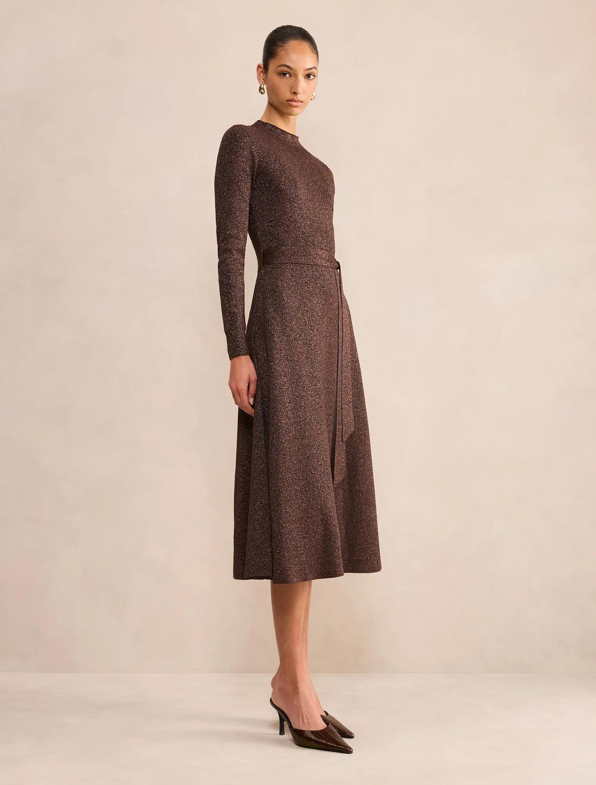Felicity Metallic Knit Midi Chocolate/ Gold Lurex