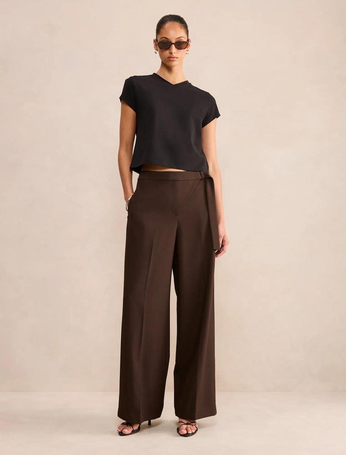 Mila Wrap Wide Leg Pants Dark Chocolate