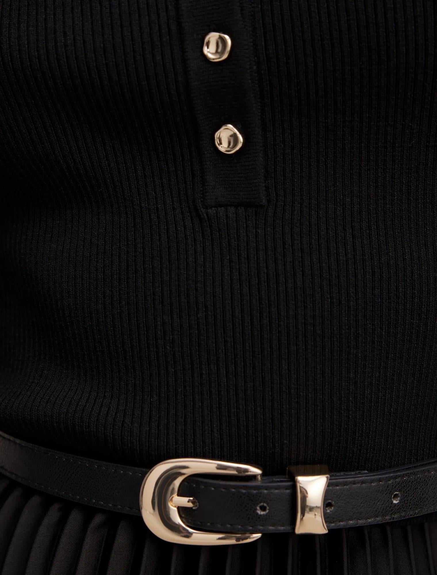 Priya Petite Satin Pleat Dress Black