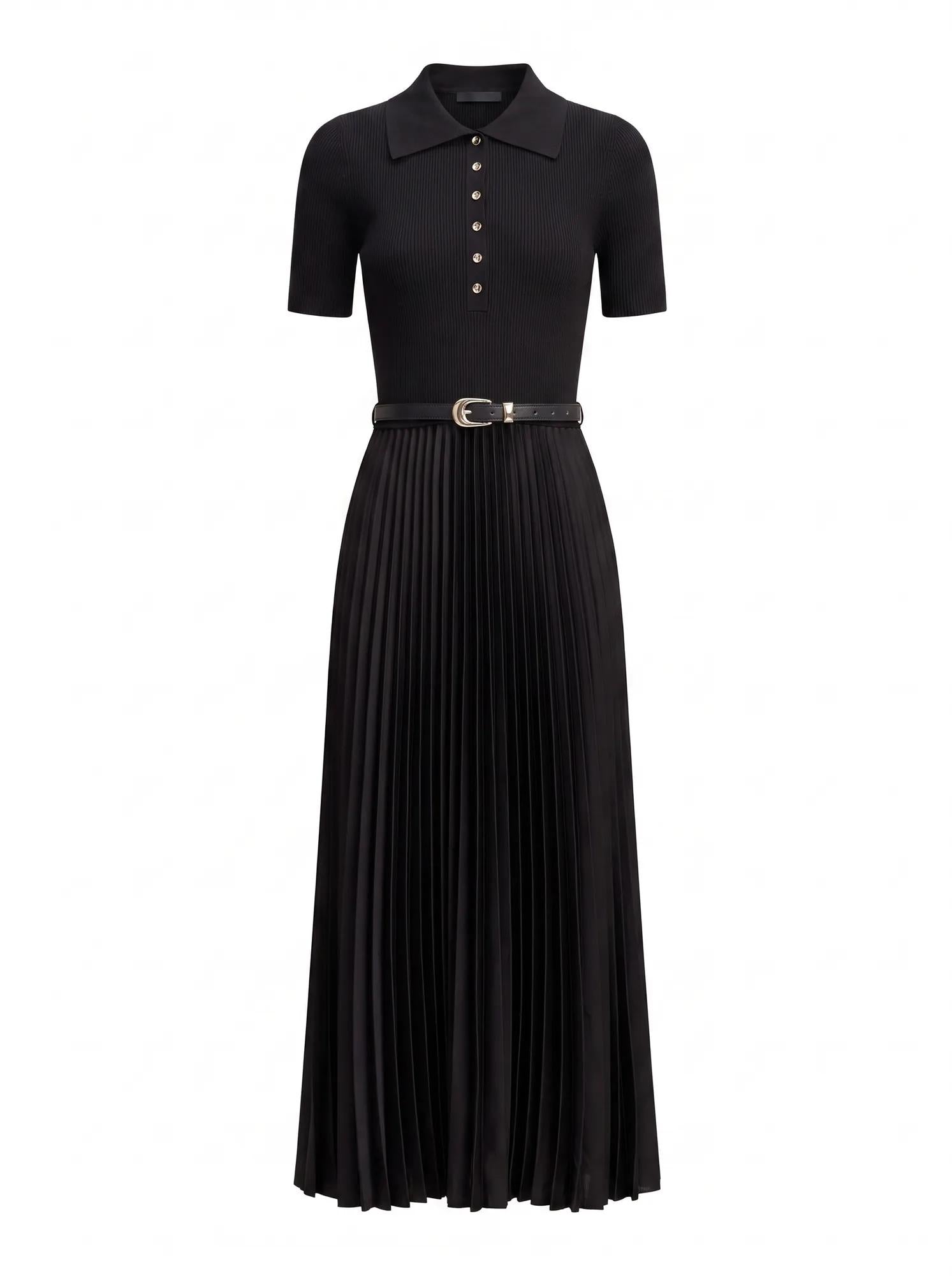 Priya Petite Satin Pleat Dress Black
