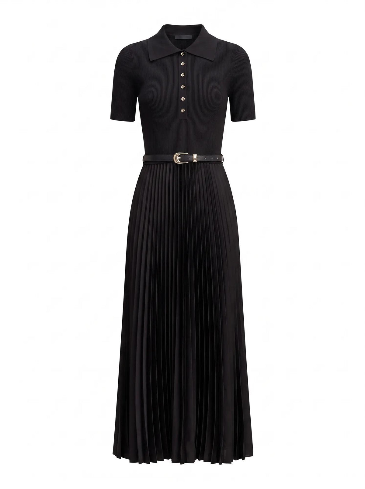 Priya Petite Satin Pleat Dress Black_mannequin