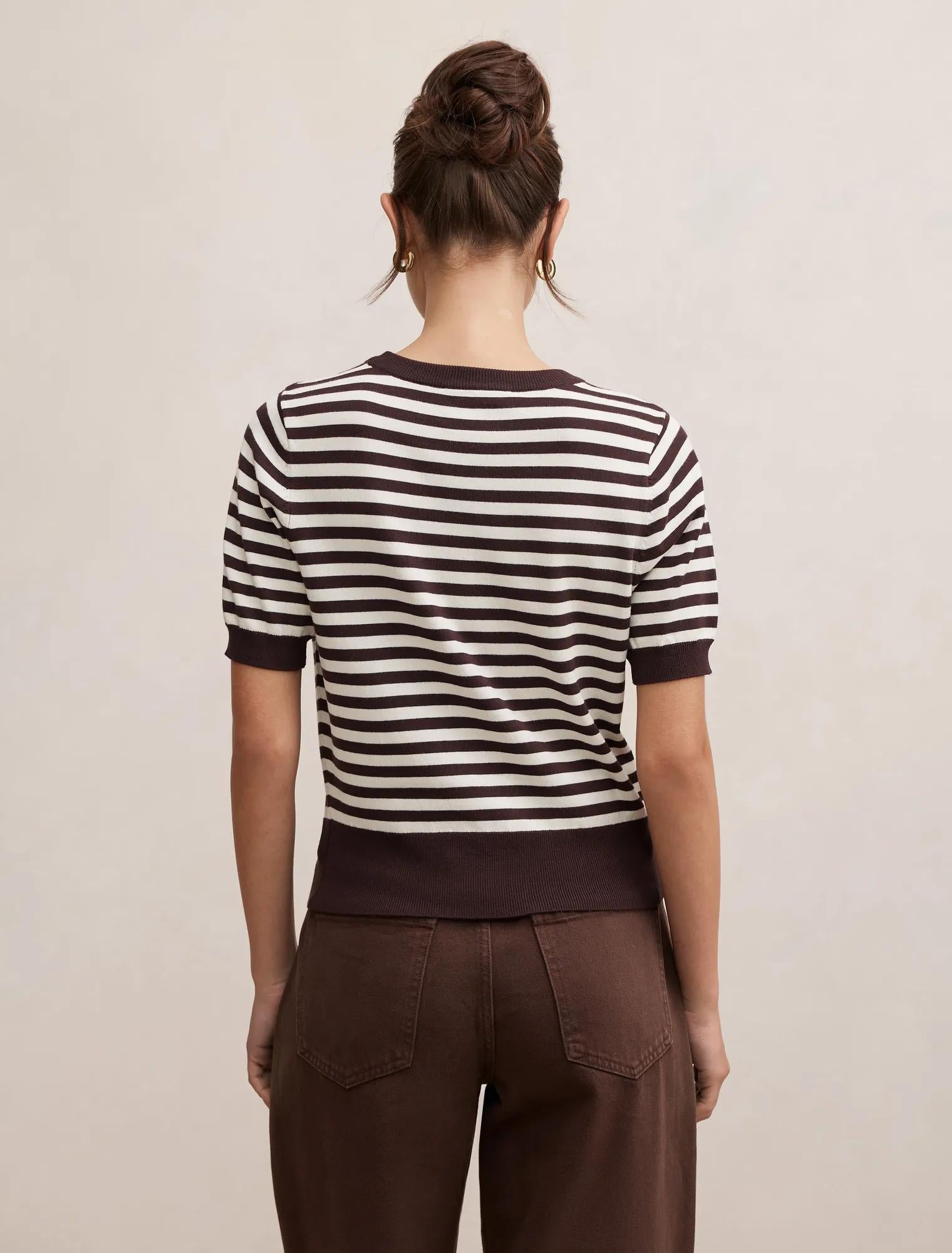 Maisie Stripe Short Sleeve Tee Chocolate Cream Stripe