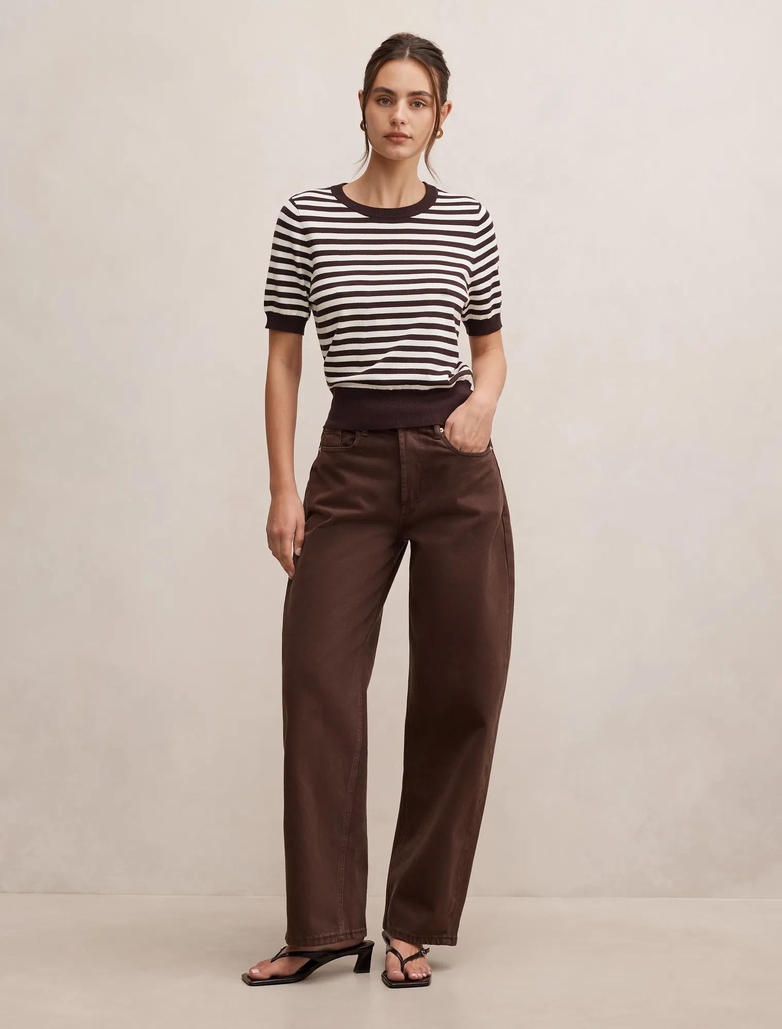 Maisie Stripe Short Sleeve Tee Chocolate Cream Stripe