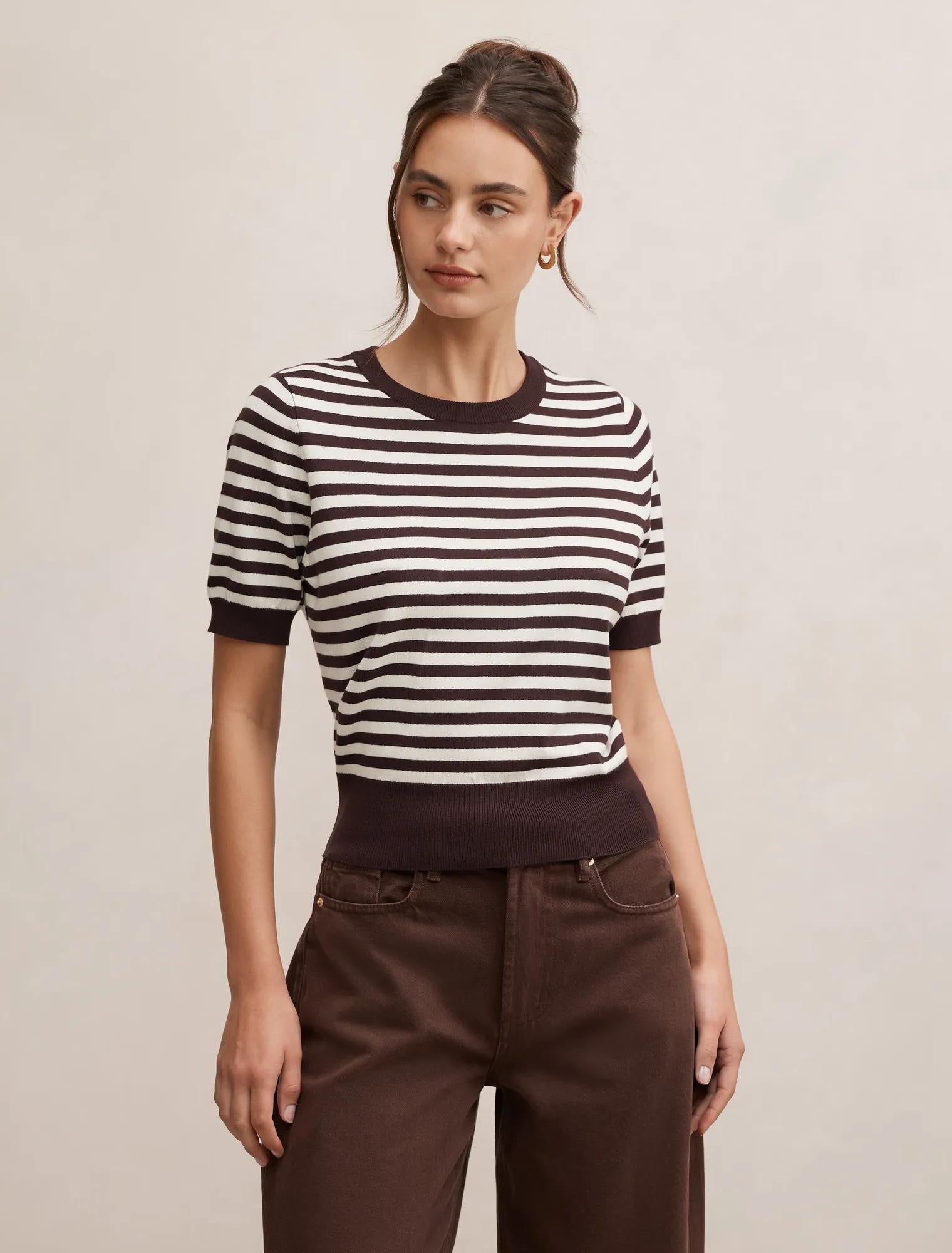 Maisie Stripe Short Sleeve Tee Chocolate Cream Stripe