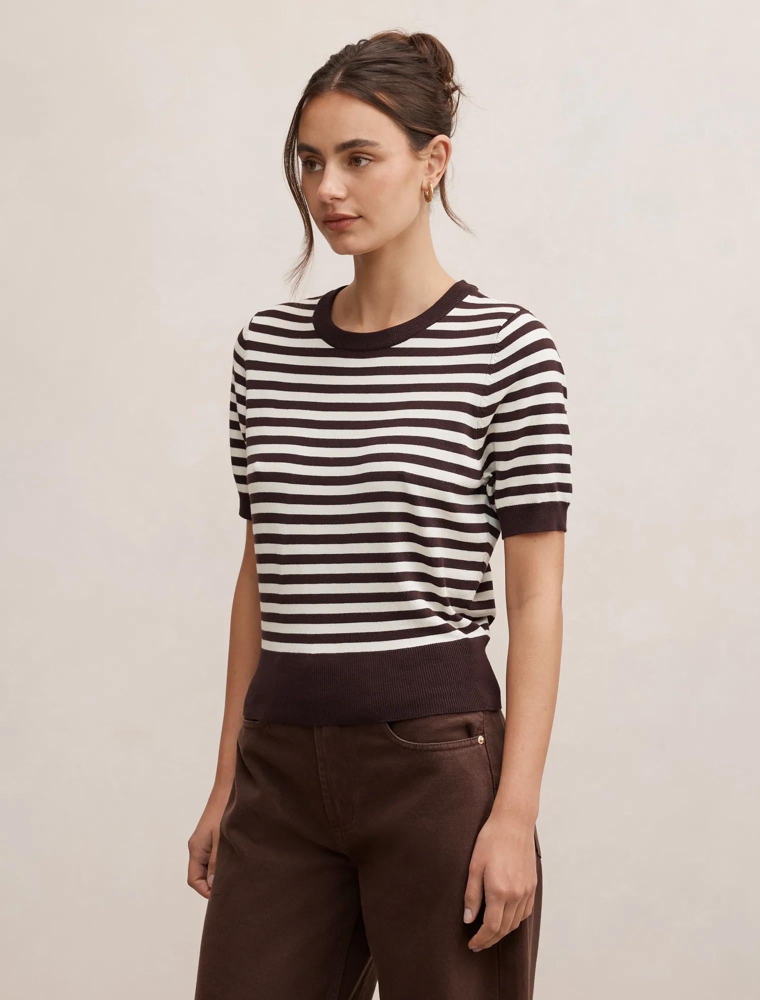 Maisie Stripe Short Sleeve Tee Chocolate Cream Stripe