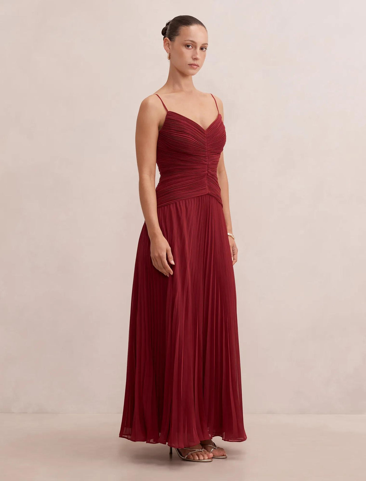 Bella Petite Pleated Maxi Dress Berry Red