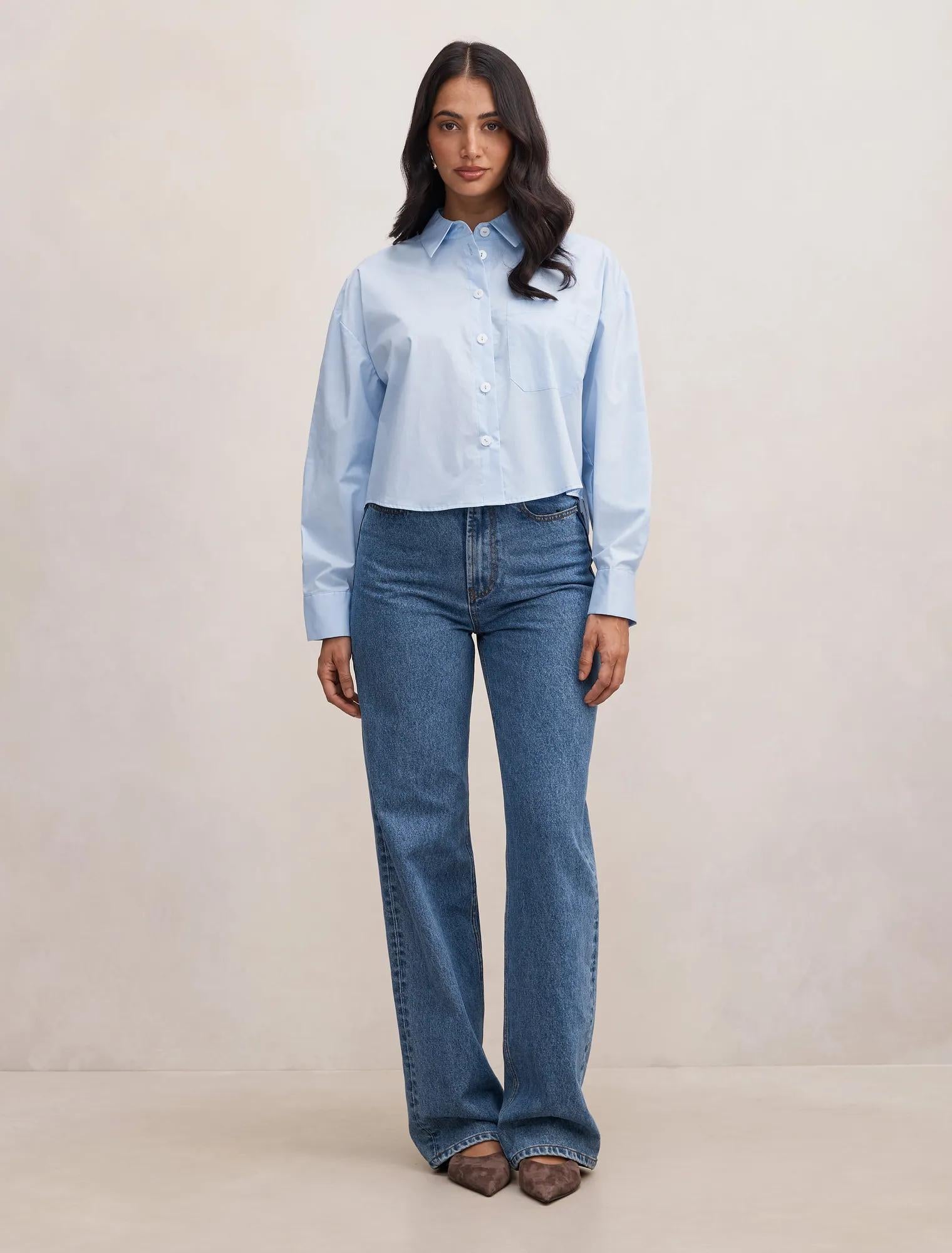 Dom Cotton Cropped Shirt Oxford Blue