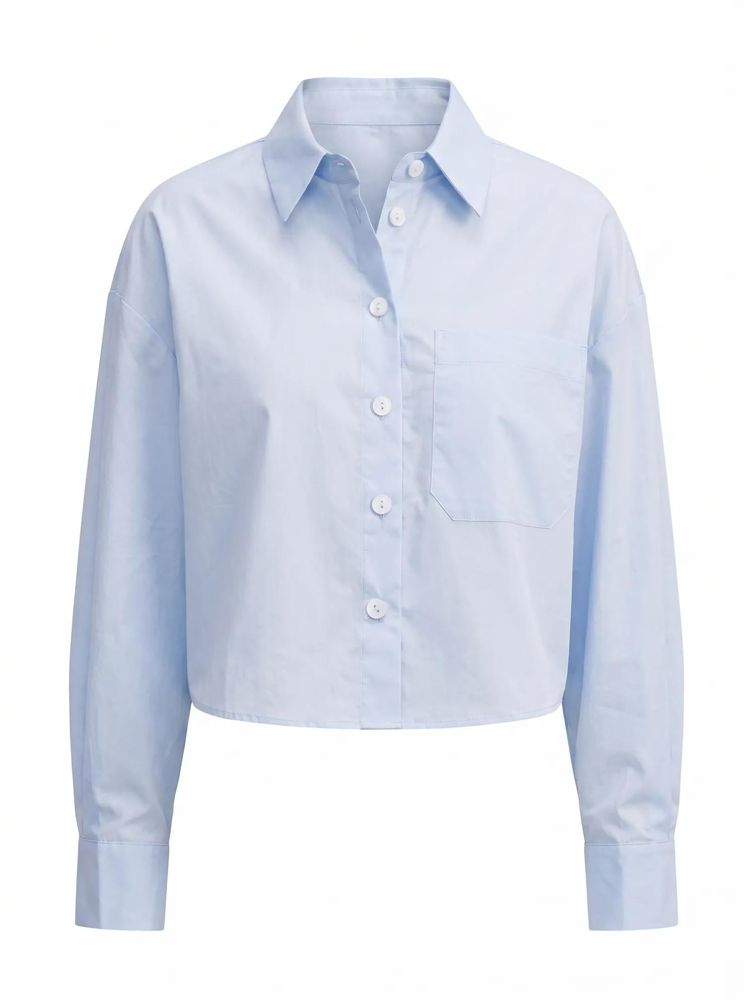 Dom Cotton Cropped Shirt Oxford Blue_mannequin
