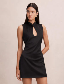Jade Keyhole Satin Mini Dress Black