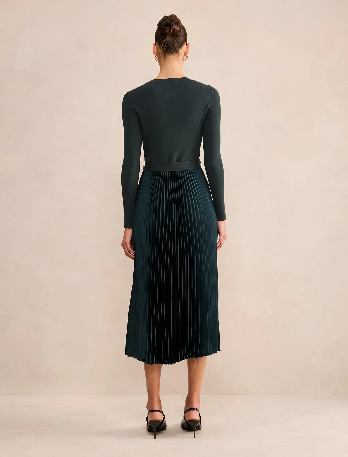 Hailey Woven Mix Knit Dress Deep Green