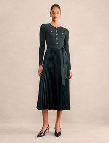 Hailey Woven Mix Knit Dress Deep Green