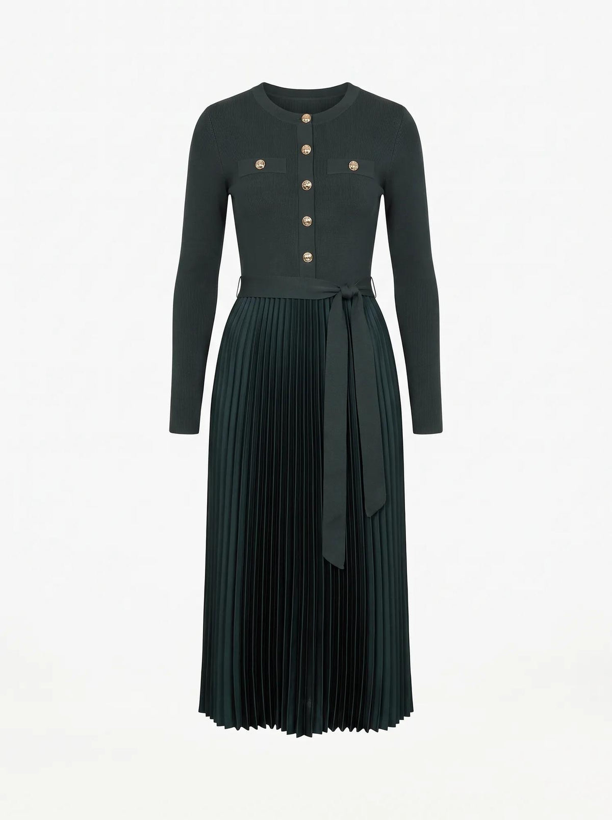 Hailey Woven Mix Knit Dress Deep Green_mannequin