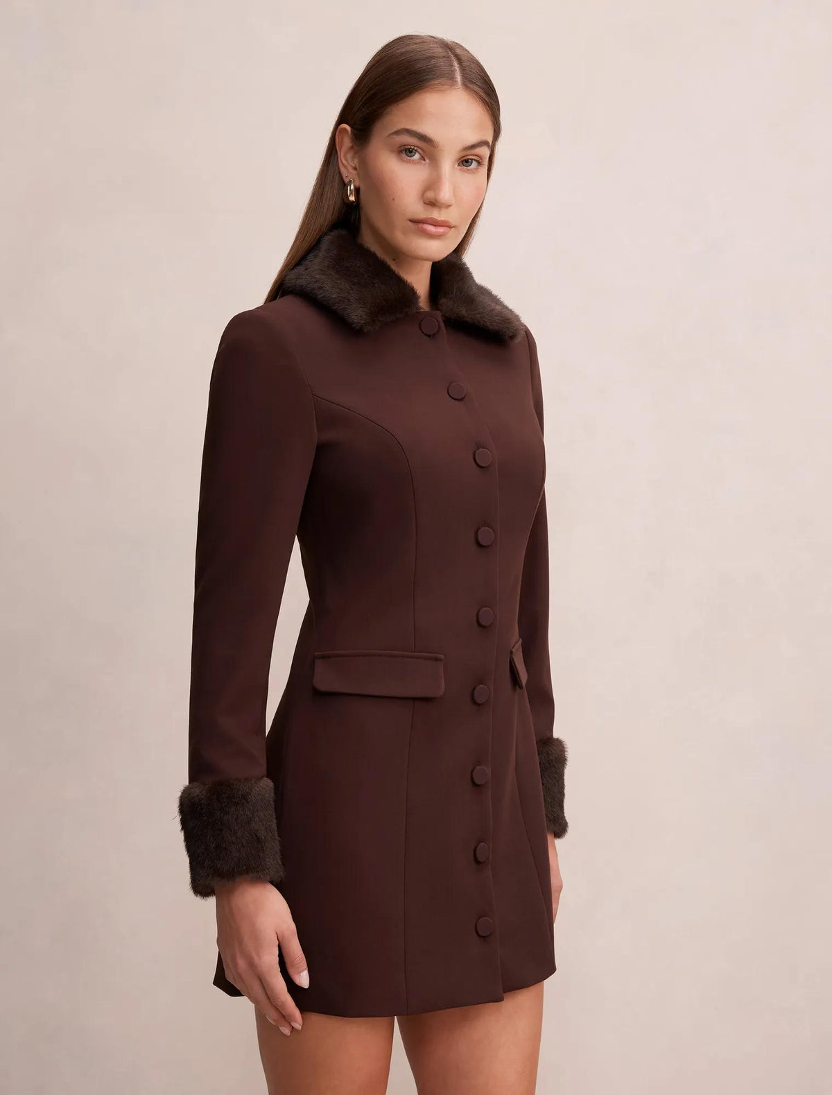Shelby Fur Cuff Mini Dress Chocolate