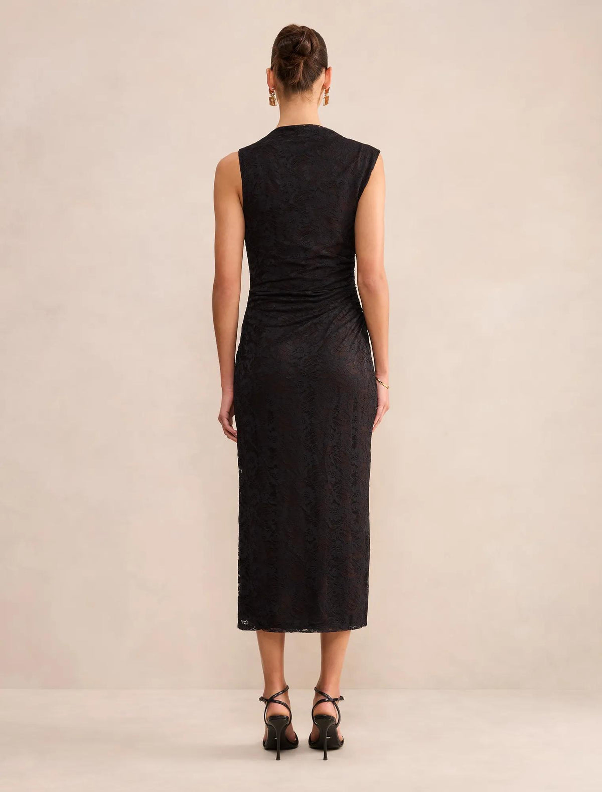 Kaia Asymmetric Lace Midi Dress Black/Choc