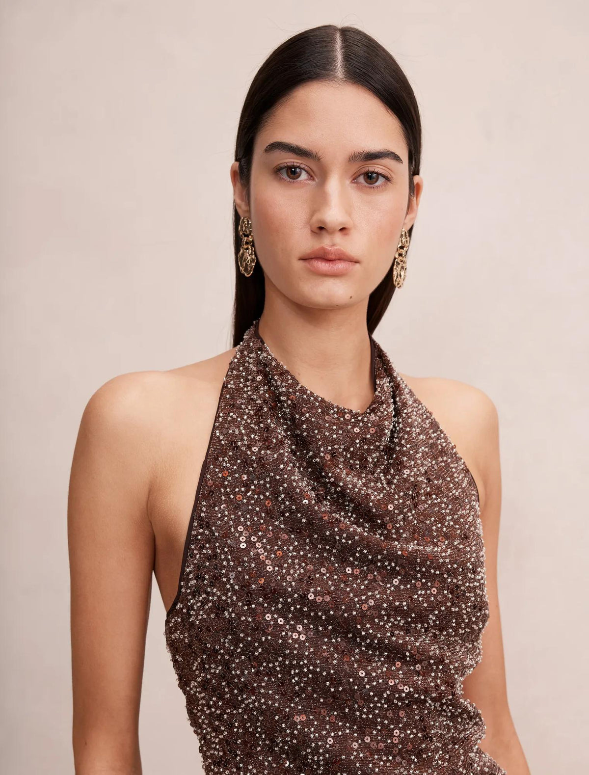 Mila Beaded Sequin Mini Chocolate/Silver