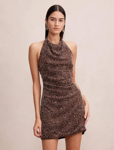 Mila Beaded Sequin Mini Chocolate/Silver