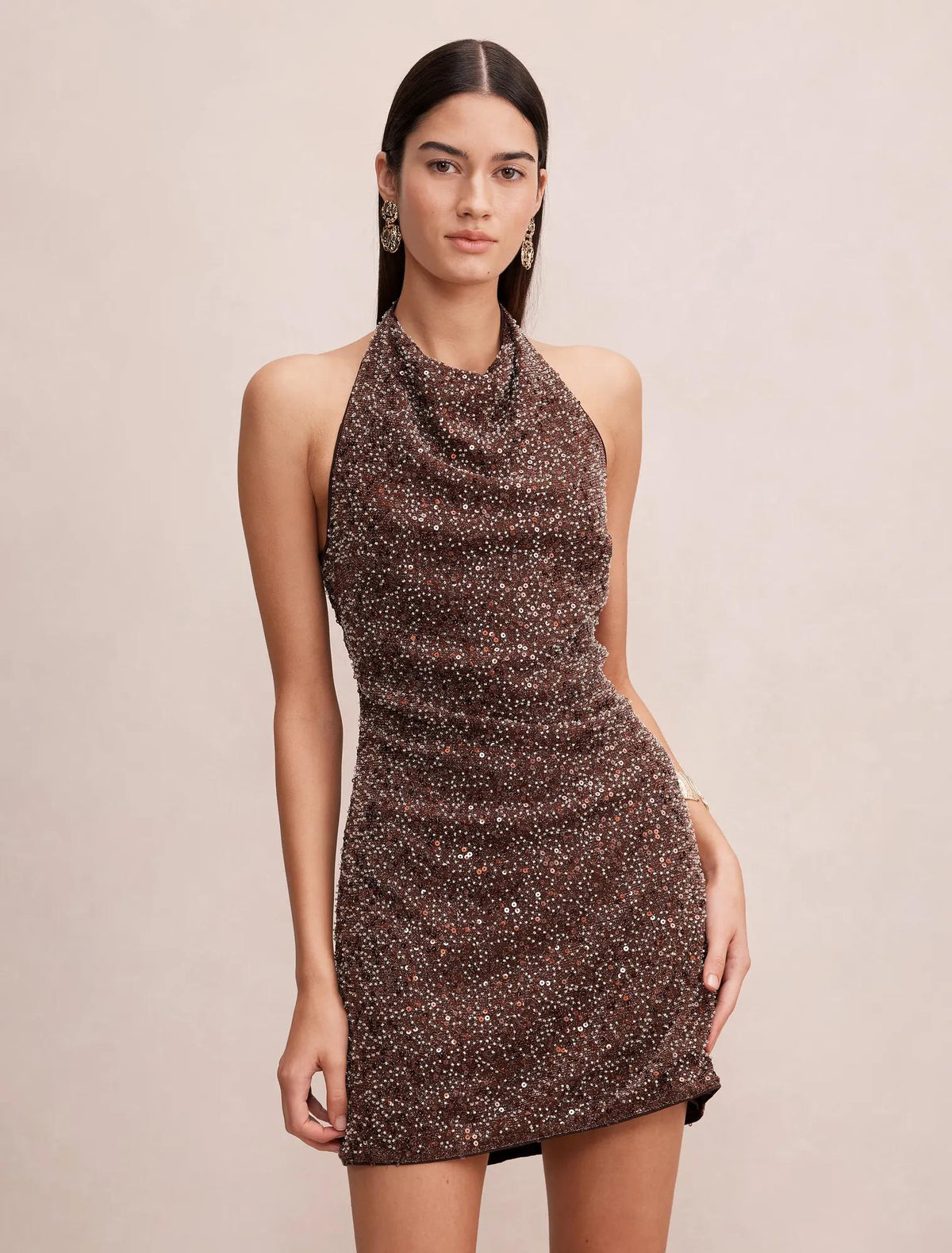 Mila Beaded Sequin Mini Chocolate/Silver