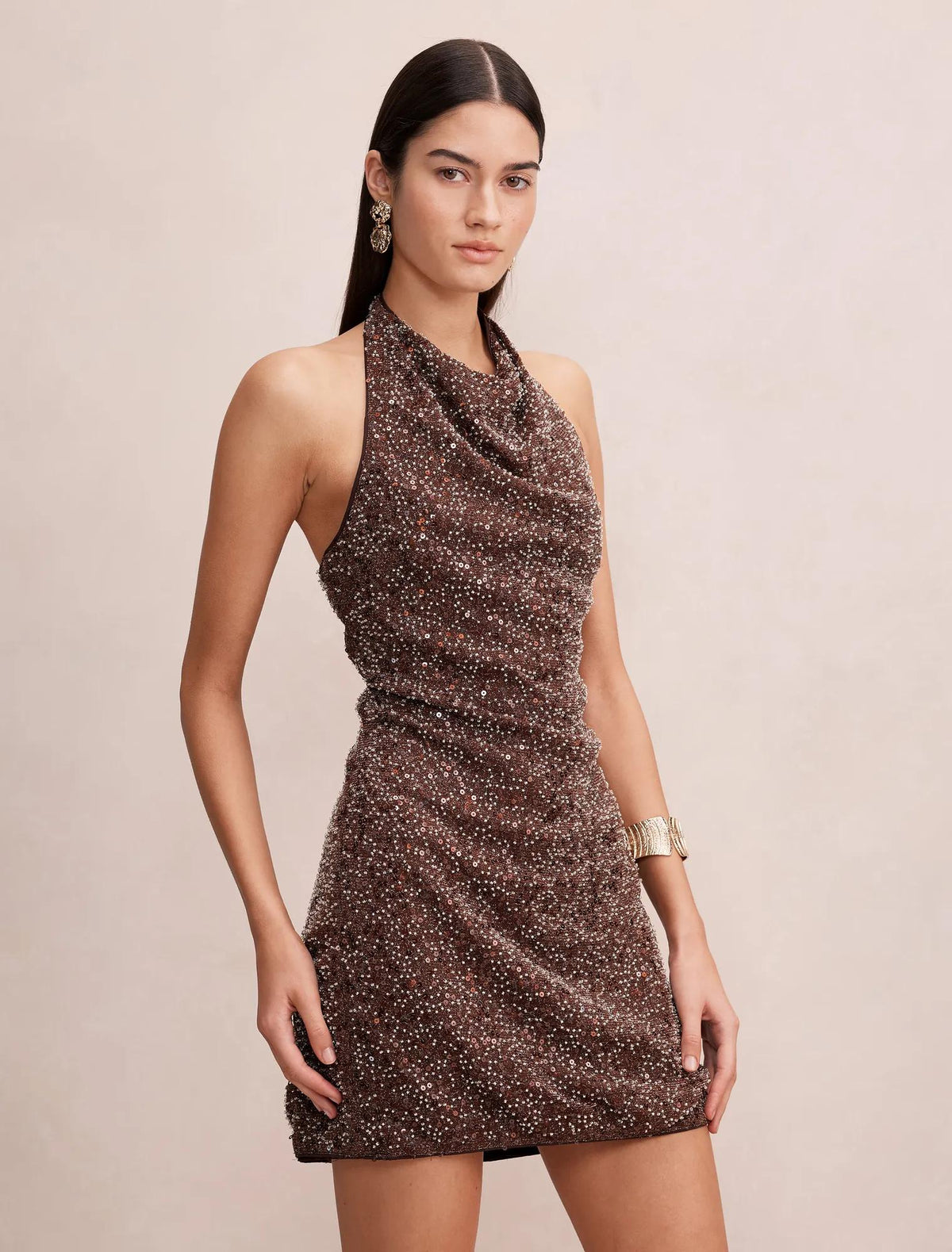 Mila Beaded Sequin Mini Chocolate/Silver