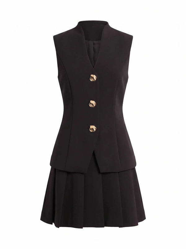Nina Petite Waistcoat Pleat Mini Black_mannequin