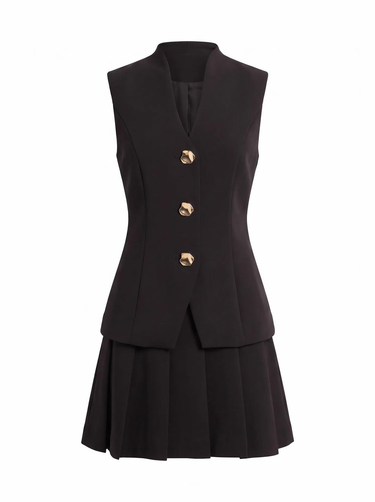 Nina Petite Waistcoat Pleat Mini Black