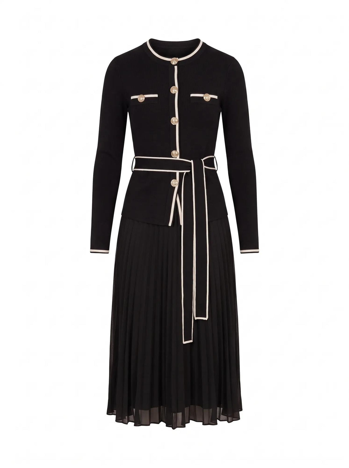 Delilah Petite Tipped Pleat Hem Midi Black / Cream
