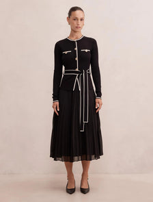 Delilah Petite Tipped Pleat Hem Midi Black / Cream